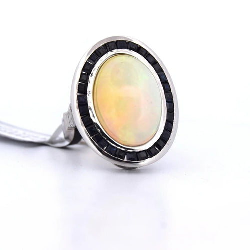 Bague 54 Bague en platine avec opale, onyx et saphirs 58 Facettes