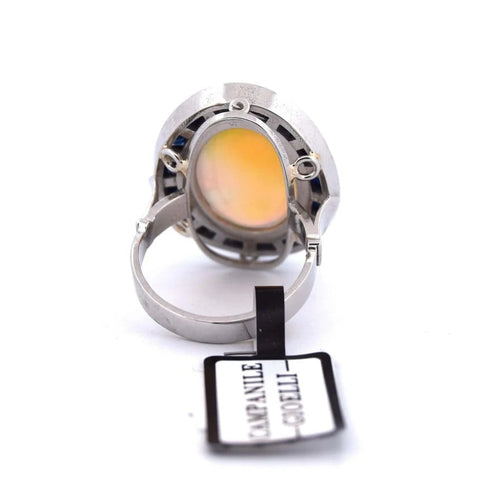 Bague 54 Bague en platine avec opale, onyx et saphirs 58 Facettes