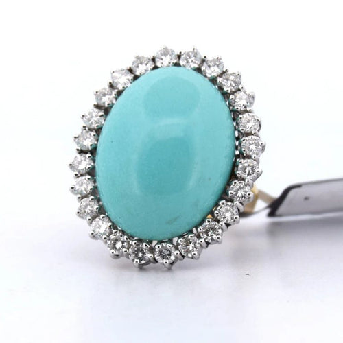 Bague 54 Bague vintage en or blanc 18 carats avec turquoise cabochon et diamants 58 Facettes AN503