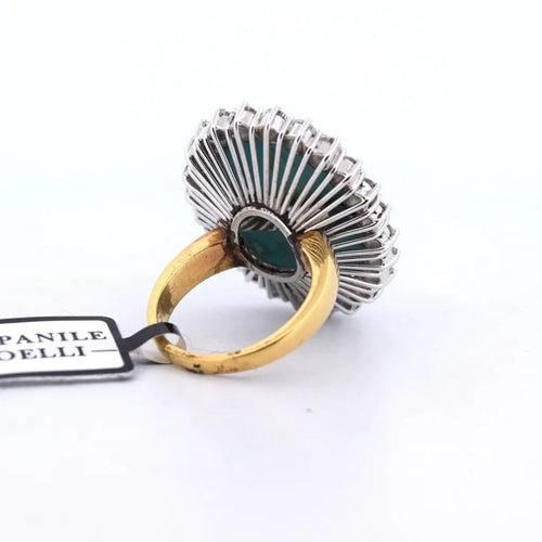Bague 54 Bague vintage en or blanc 18 carats avec turquoise cabochon et diamants 58 Facettes AN503