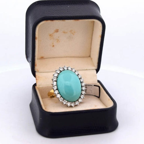 Bague 54 Bague vintage en or blanc 18 carats avec turquoise cabochon et diamants 58 Facettes AN503
