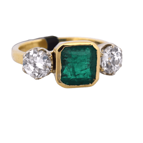 Bague 56 Bague vintage en or jaune 18 carats avec émeraude et diamants 58 Facettes AN525