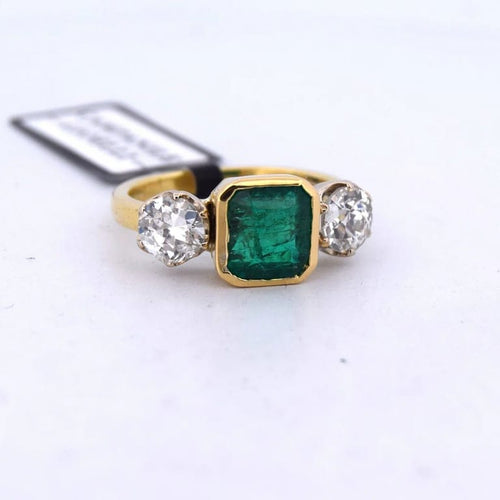 Bague 56 Bague vintage en or jaune 18 carats avec émeraude et diamants 58 Facettes AN525
