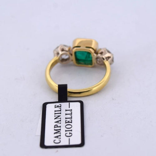 Bague 56 Bague vintage en or jaune 18 carats avec émeraude et diamants 58 Facettes AN525