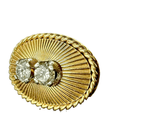 Bague 60.5 Bague ovale en or jaune 18 carats sertie de deux diamants 58 Facettes