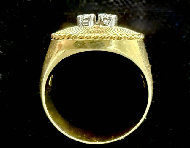 Bague 60.5 Bague ovale en or jaune 18 carats sertie de deux diamants 58 Facettes