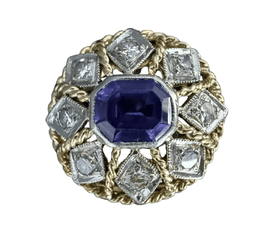 Bague 57 Bague en or bicolore 18 carats avec améthyste et diamants 58 Facettes