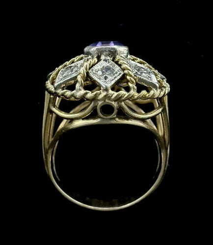 Bague 57 Bague en or bicolore 18 carats avec améthyste et diamants 58 Facettes