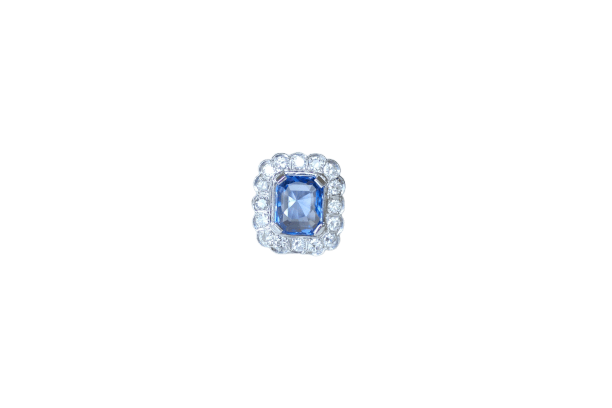 Bague Art Déco - Bague marguerite en or blanc saphir de Ceylan et diamants 58 Facettes