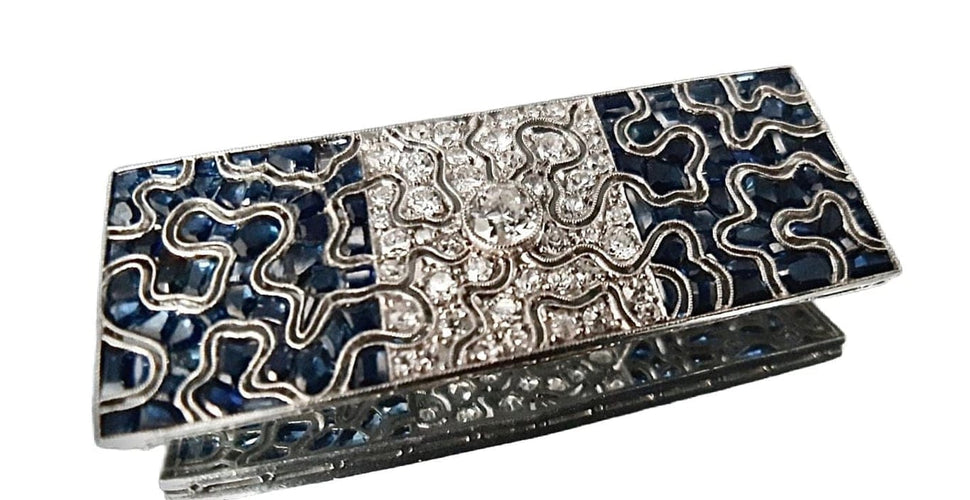 Broche Broche Art déco en platine sertie de saphirs et diamants 58 Facettes