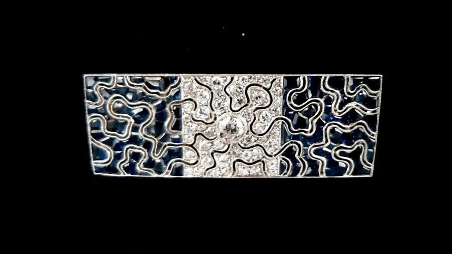 Broche Broche Art déco en platine sertie de saphirs et diamants 58 Facettes