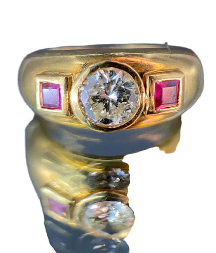 Bague 54 Bague en or jaune 18 carats avec diamant 0,85 ct et rubis 58 Facettes
