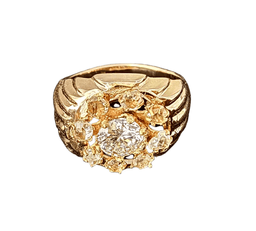 Bague 54.5 Bague en or jaune 18 carats sertie de diamants 58 Facettes