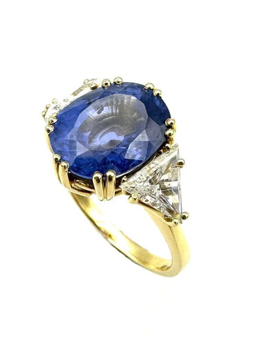 Bague 58 Bague en or jaune 18K avec saphir 7,39 ct et diamants 58 Facettes