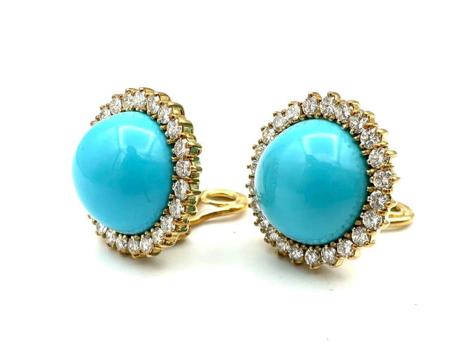Boucles d'oreilles Boucles d’oreilles marguerite en or jaune 18K turquoises et diamants 58 Facettes