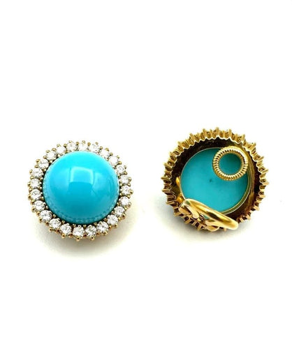 Boucles d'oreilles Boucles d’oreilles marguerite en or jaune 18K turquoises et diamants 58 Facettes