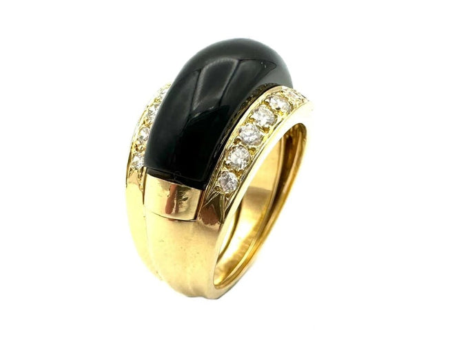 Bague 53 Van Cleef & Arpels Arlequine - Bague vintage en or jaune 18K, diamants, onyx et nacre 58 Facettes