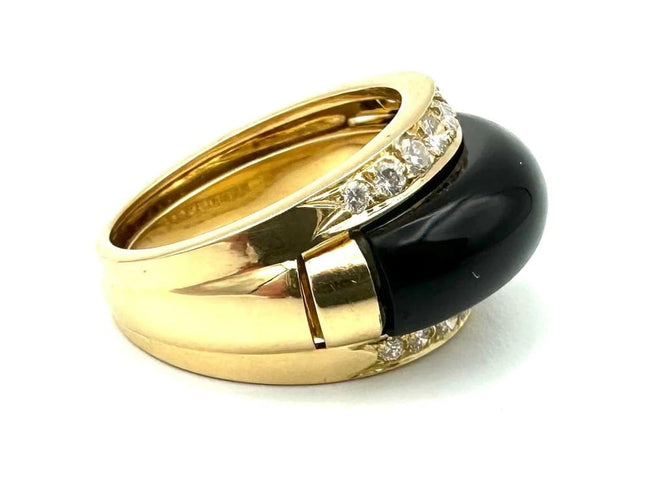 Bague 53 Van Cleef & Arpels Arlequine - Bague vintage en or jaune 18K, diamants, onyx et nacre 58 Facettes