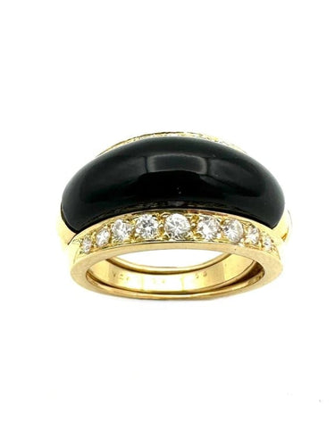 Bague 53 Van Cleef & Arpels Arlequine - Bague vintage en or jaune 18K, diamants, onyx et nacre 58 Facettes