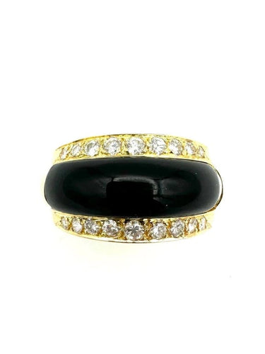 Bague 53 Van Cleef & Arpels Arlequine - Bague vintage en or jaune 18K, diamants, onyx et nacre 58 Facettes