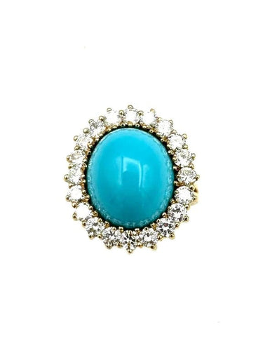 Bague 51 Bague Marguerite en or jaune 18K, turquoise et diamants 58 Facettes