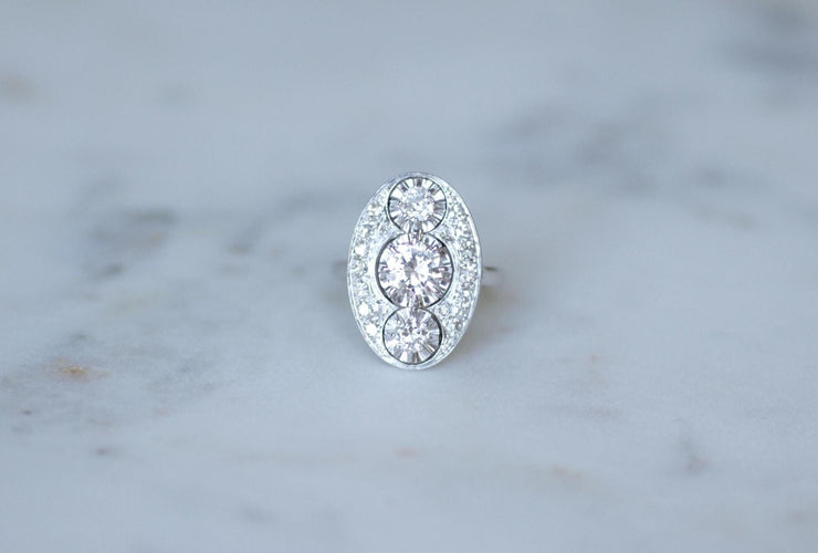 Bague 53 Bague Art Déco ovale en platine et or blanc, diamants 2,10 ct 58 Facettes