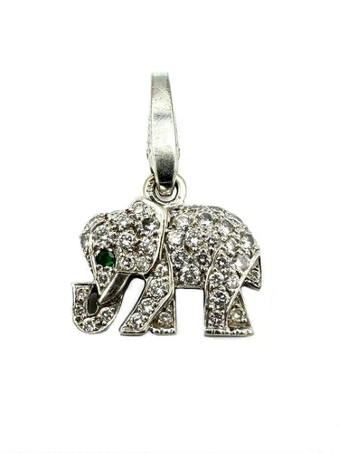 Pendentif Cartier - Breloque éléphant en or blanc, diamants et émeraude 58 Facettes