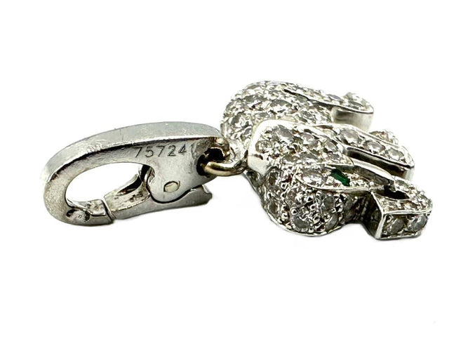Pendentif Cartier - Breloque éléphant en or blanc, diamants et émeraude 58 Facettes