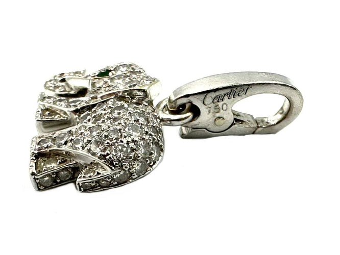 Pendentif Cartier - Breloque éléphant en or blanc, diamants et émeraude 58 Facettes