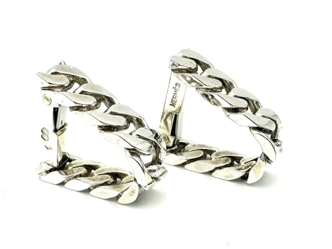 Boutons de manchette Hermès - Boutons de manchette vintage en argent 800 58 Facettes