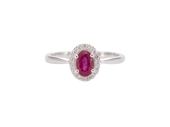 Bague 54 Bague entourage en or blanc 14 carats avec diamants et rubis 58 Facettes 2011