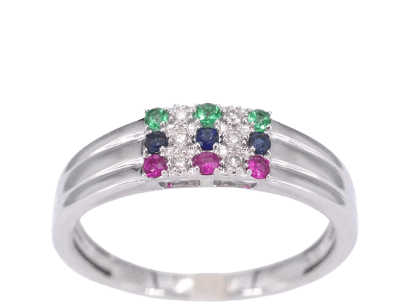 Bague Bague en or blanc 14 carats avec diamant et pierres multicolores 58 Facettes 2043