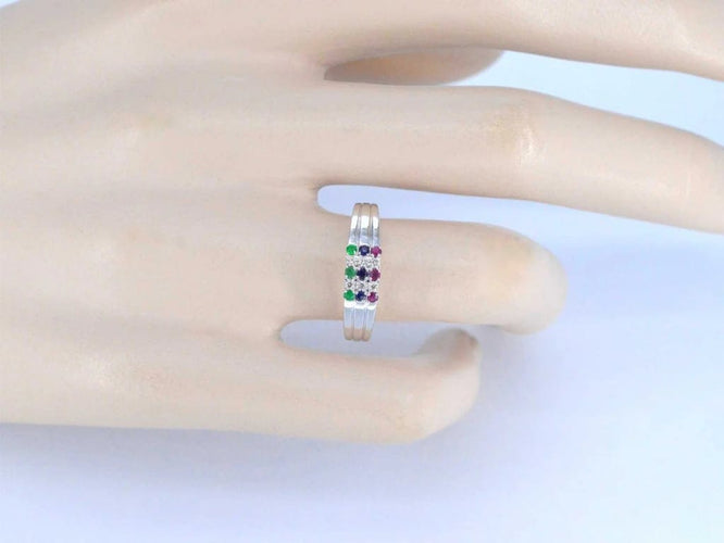 Bague Bague en or blanc 14 carats avec diamant et pierres multicolores 58 Facettes 2043