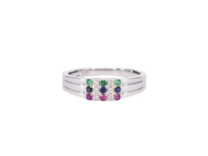 Bague Bague en or blanc 14 carats avec diamant et pierres multicolores 58 Facettes 2043
