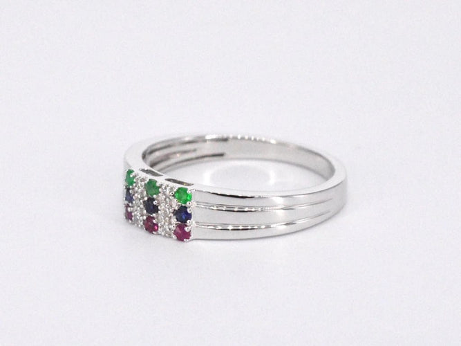 Bague Bague en or blanc 14 carats avec diamant et pierres multicolores 58 Facettes 2043