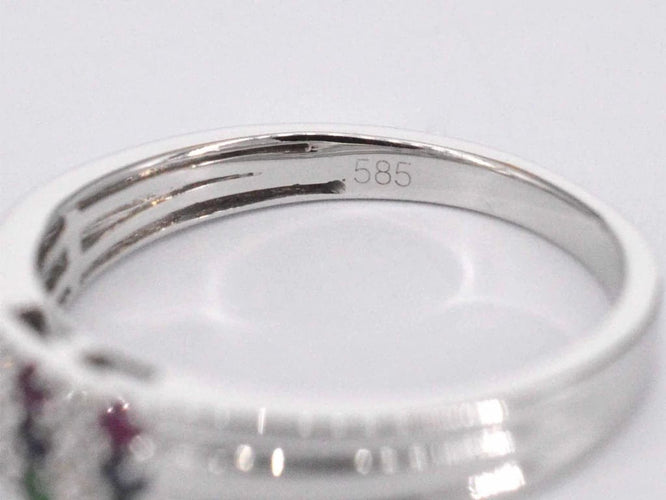 Bague Bague en or blanc 14 carats avec diamant et pierres multicolores 58 Facettes 2043