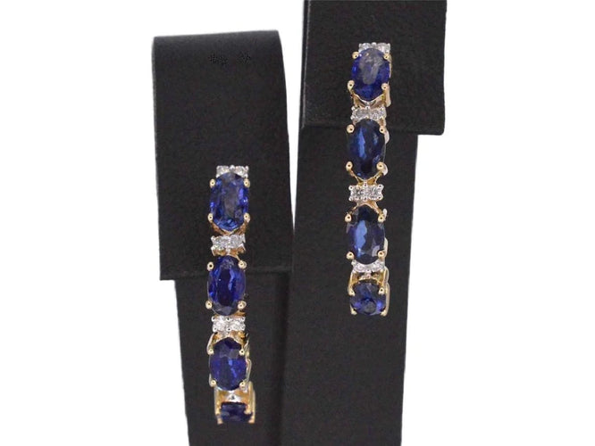 Boucles d'oreilles Boucles d’oreilles en or 14 carats avec diamants et saphir 58 Facettes 2131