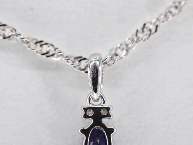 Pendentif Pendentif en or blanc 14 carats avec diamants et saphir 58 Facettes 2136