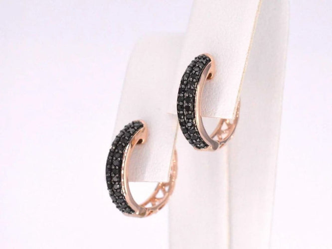 Boucles d'oreilles Boucles d'oreilles en or rose 14 carats avec diamant noir 58 Facettes 2226