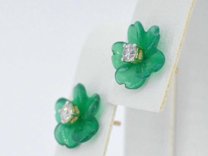 Boucles d'oreilles Boucles d’oreilles en or 14 carats avec diamants et fleur verte 58 Facettes 2259