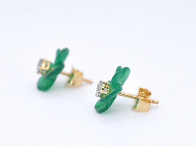 Boucles d'oreilles Boucles d’oreilles en or 14 carats avec diamants et fleur verte 58 Facettes 2259