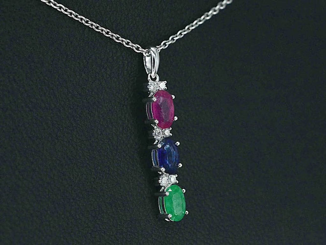 Pendentif Pendentif en or blanc 14 carats avec diamants et pierres multicolores 58 Facettes 2275