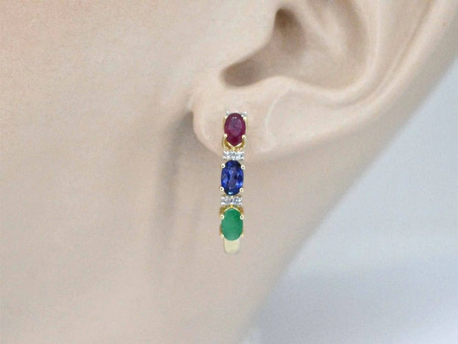 Boucles d'oreilles Boucles d'oreilles en or 14 carats avec diamants et pierres précieuses 58 Facettes 2276