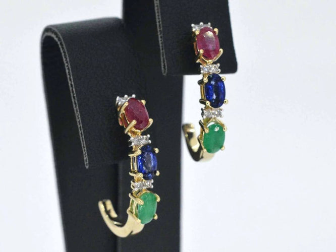 Boucles d'oreilles Boucles d'oreilles en or 14 carats avec diamants et pierres précieuses 58 Facettes 2276