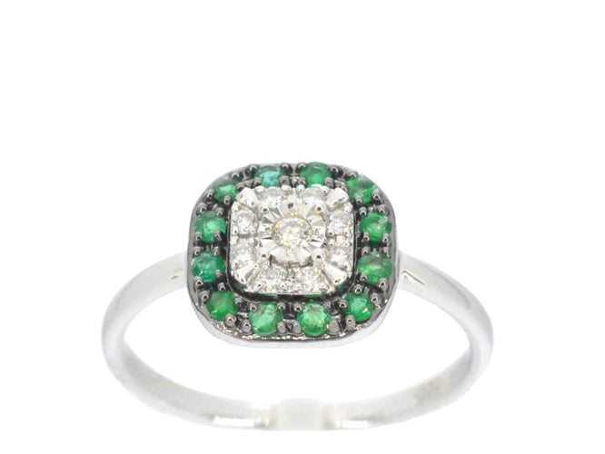Bague 54 Bague en or blanc 14 carats avec diamants et émeraude 58 Facettes 2315