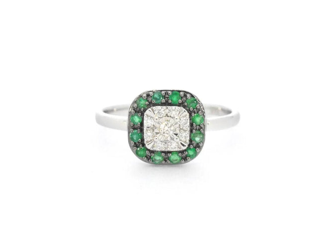 Bague 54 Bague en or blanc 14 carats avec diamants et émeraude 58 Facettes 2315