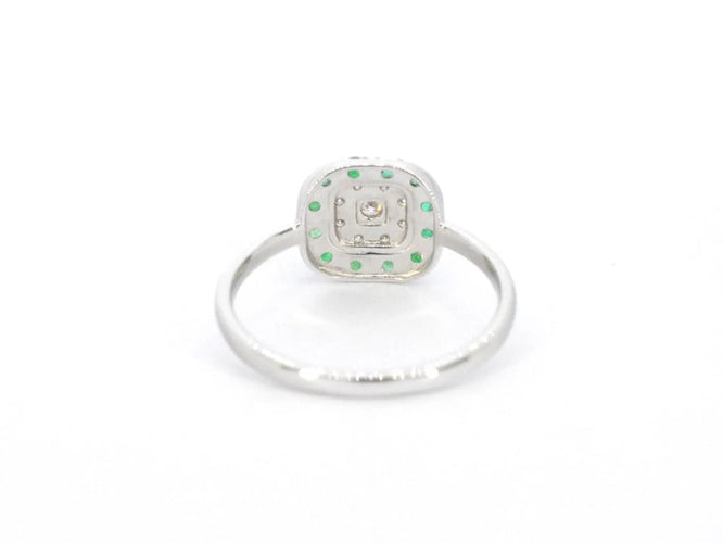 Bague 54 Bague en or blanc 14 carats avec diamants et émeraude 58 Facettes 2315