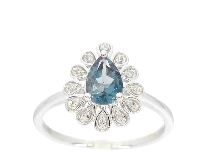 Bague 54 Bague en or blanc 14 carats avec diamants et topaze 58 Facettes 2316