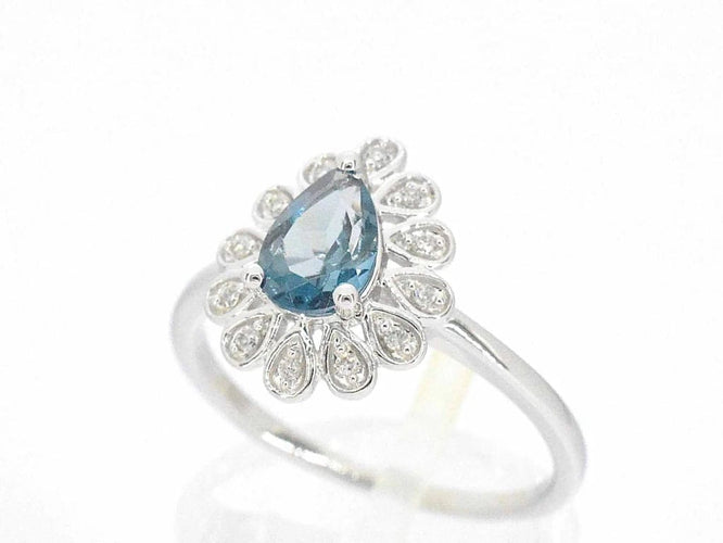 Bague 54 Bague en or blanc 14 carats avec diamants et topaze 58 Facettes 2316