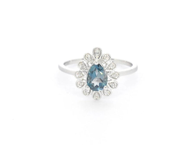 Bague 54 Bague en or blanc 14 carats avec diamants et topaze 58 Facettes 2316